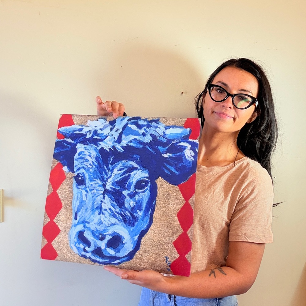 Blue Cow 16x16” giclee art print